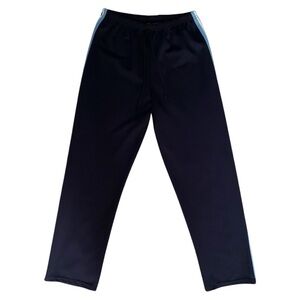 Navy blue GW Sport polyester pants, M, with sporty stripe detail down the leg.